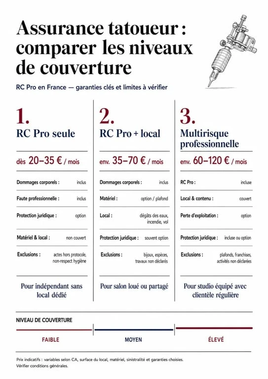 Comparaison RC Pro tatoueurs France avec garanties, prix et niveaux de couverture