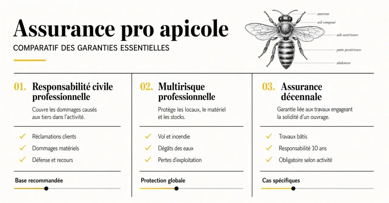 Abeille assurance pro : comparaison visuelle entre RC pro, multirisque professionnelle et décennale
