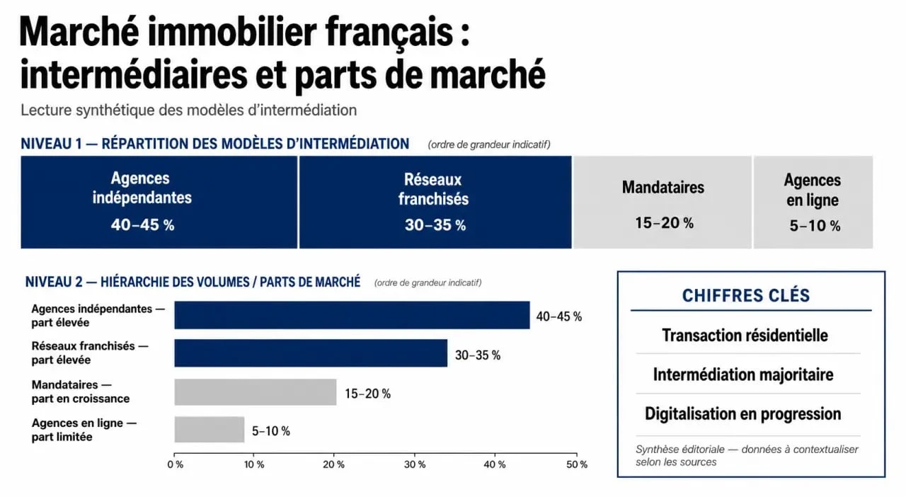 Nombre d'agence immobilière en France : répartition du marché entre agences, franchises et mandataires