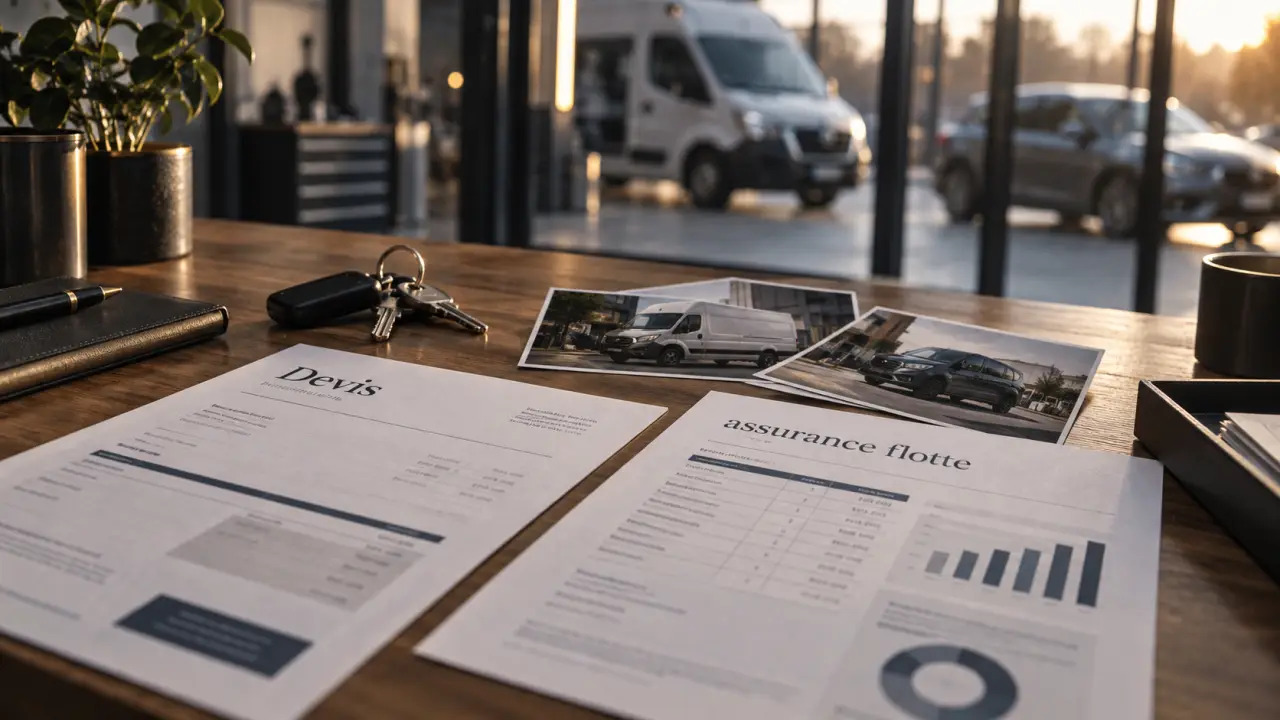 Assurance auto flotte entreprise : devis et clés sur un bureau