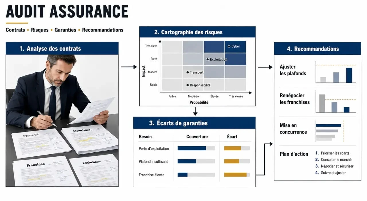 Audit assurance : schéma éditorial du processus d’audit des contrats, des risques et des recommandations