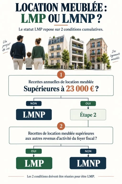 Infographie sur la gestion meublé entreprise et les critères LMP ou LMNP