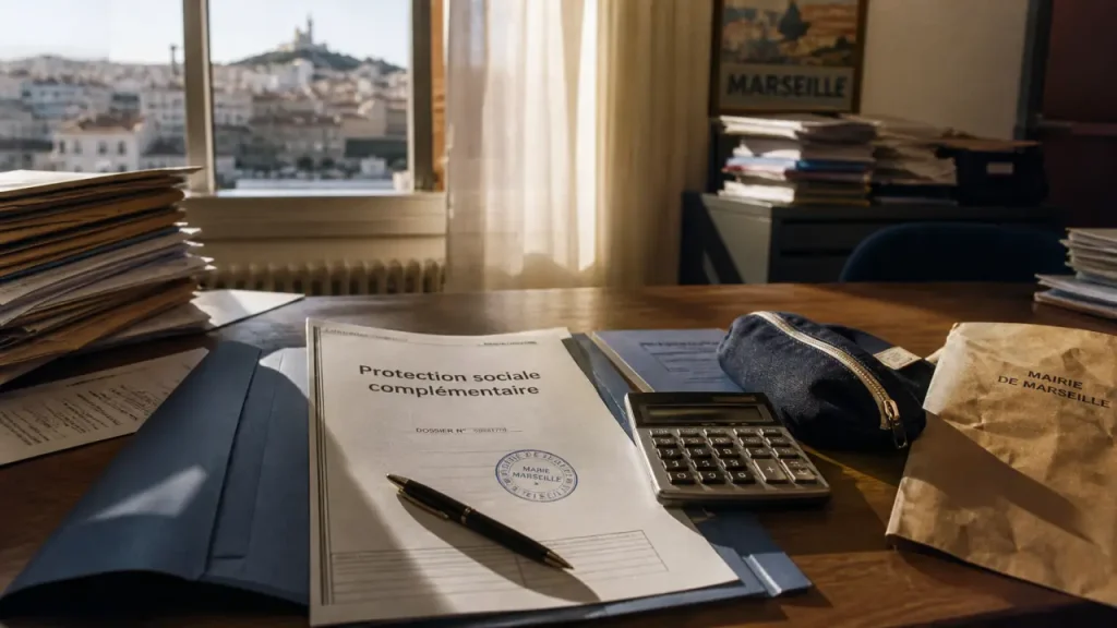 Protection sociale agents territoriaux Marseille : santé et prévoyance en bureau administratif