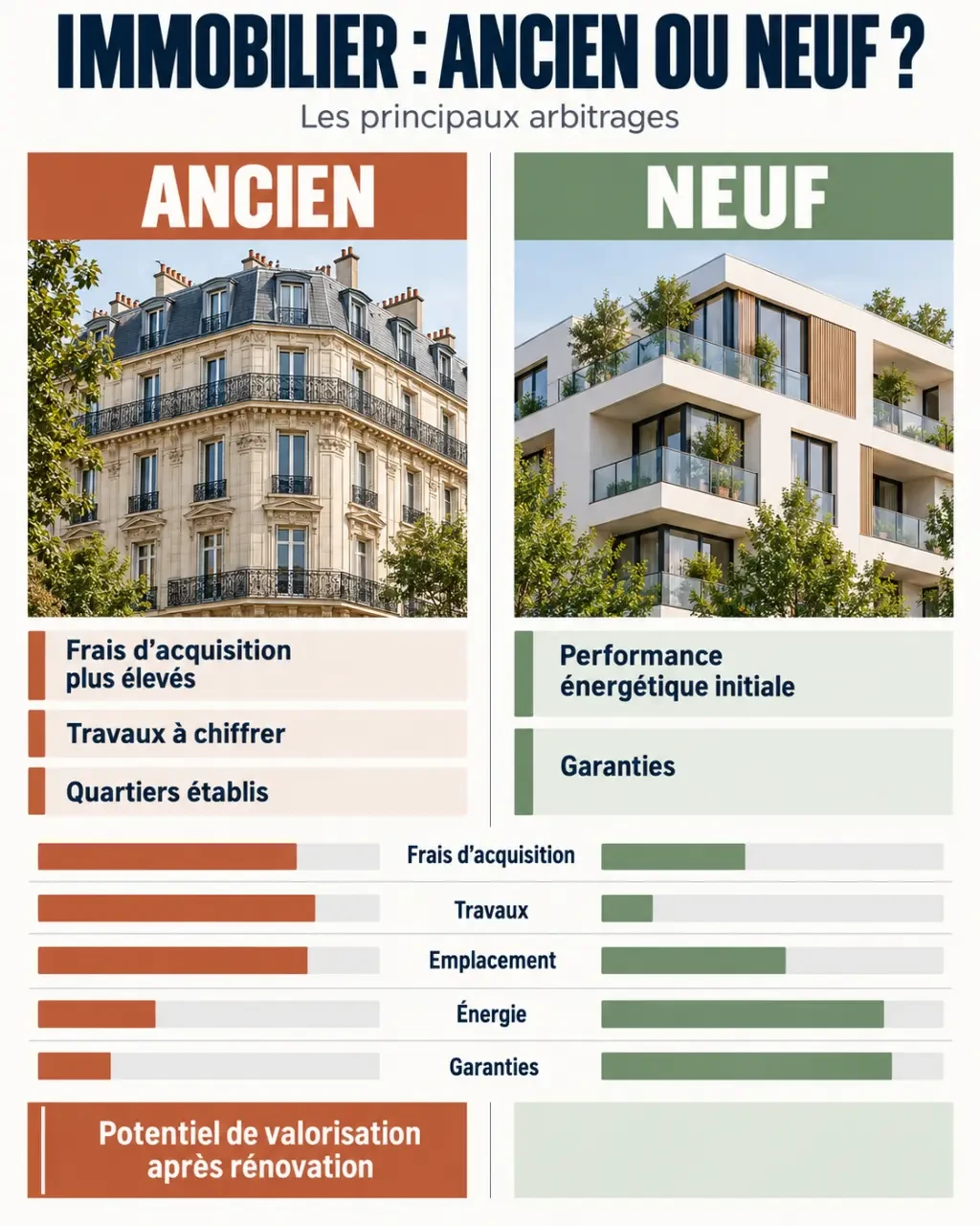 Infographie comparative sur l’investissement immobilier ancien et le neuf